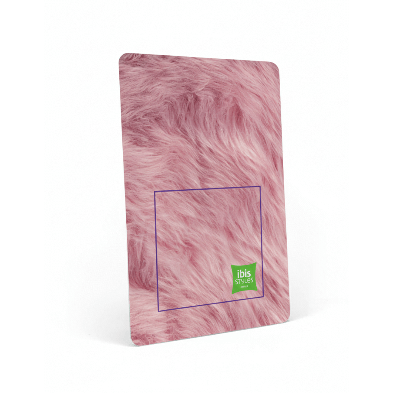 Front of ibis Styles RFID hotel key card with pink fluffy texture design